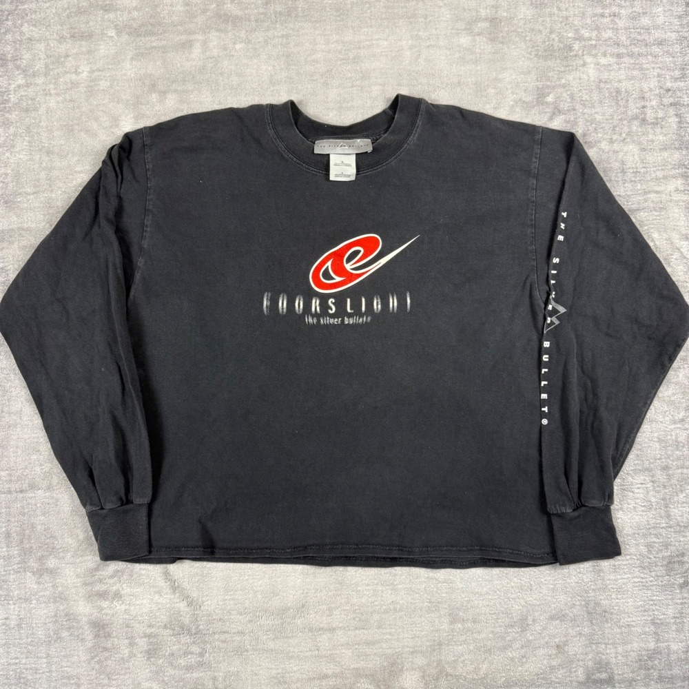 Coors Light Shirt Mens Large Black Vtg Y2K The Silver Bullet Long Sleeve Beer